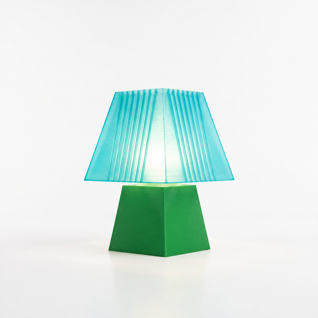 Soloarique mini table lamp with Green base and Astro Aqua shade