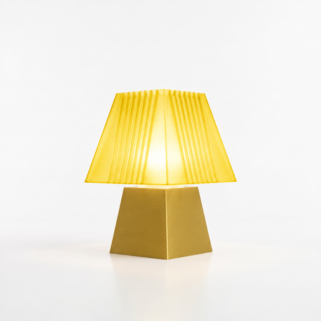 Soloarique mini table lamp with Gold base and Solar Flare Yellow shade