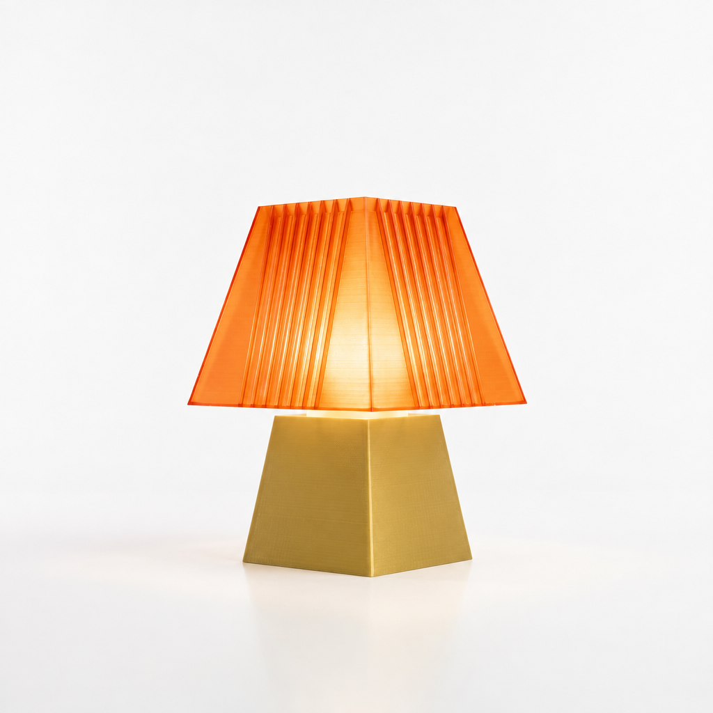Soloarique mini table lamp with Gold base and Supernova Orange shade