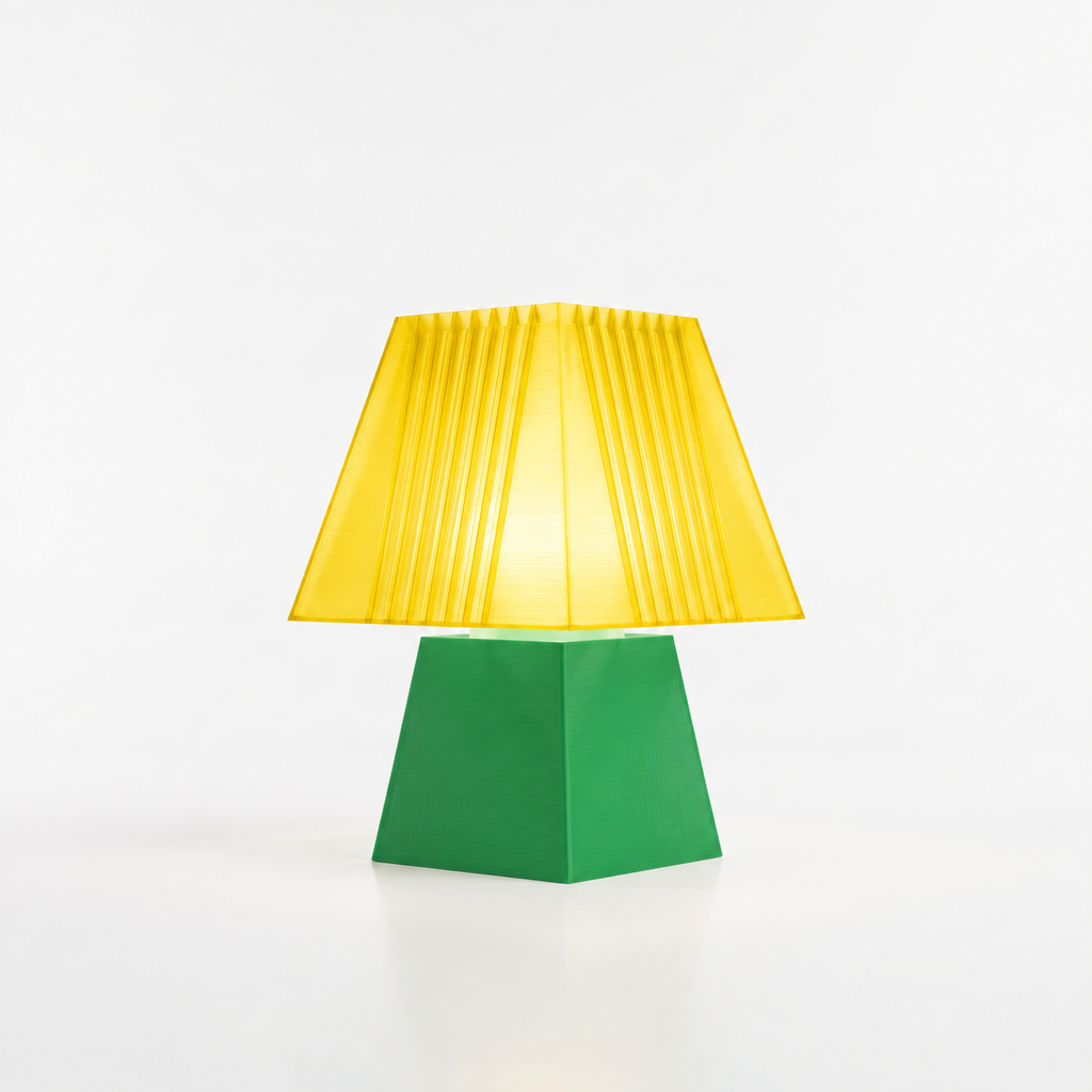 Soloarique mini table lamp with Green base and Solar Flare Yellow shade