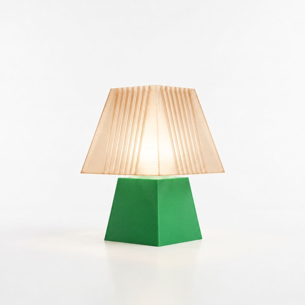 Soloarique mini table lamp with Green base and Stardust Champagne shade