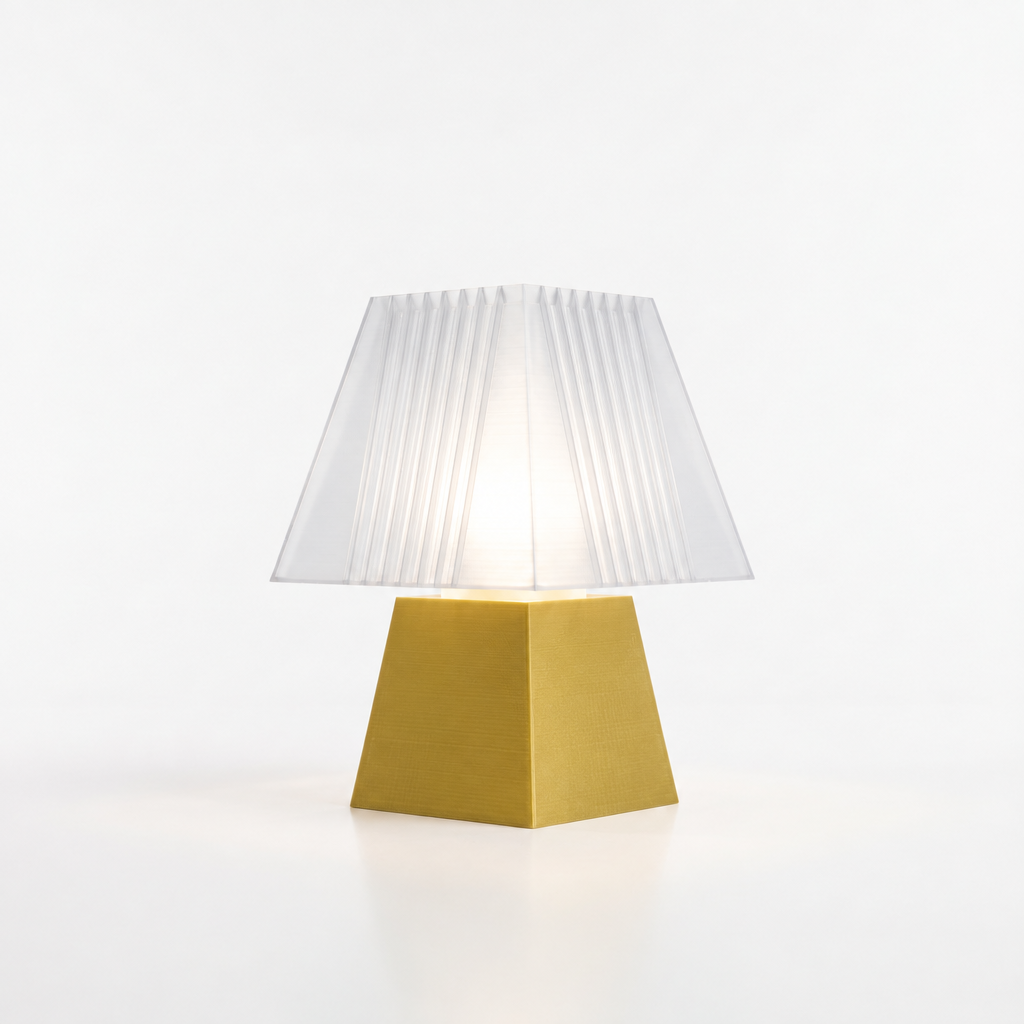 Soloarique mini table lamp with Gold base and Lunar Clear Frost shade