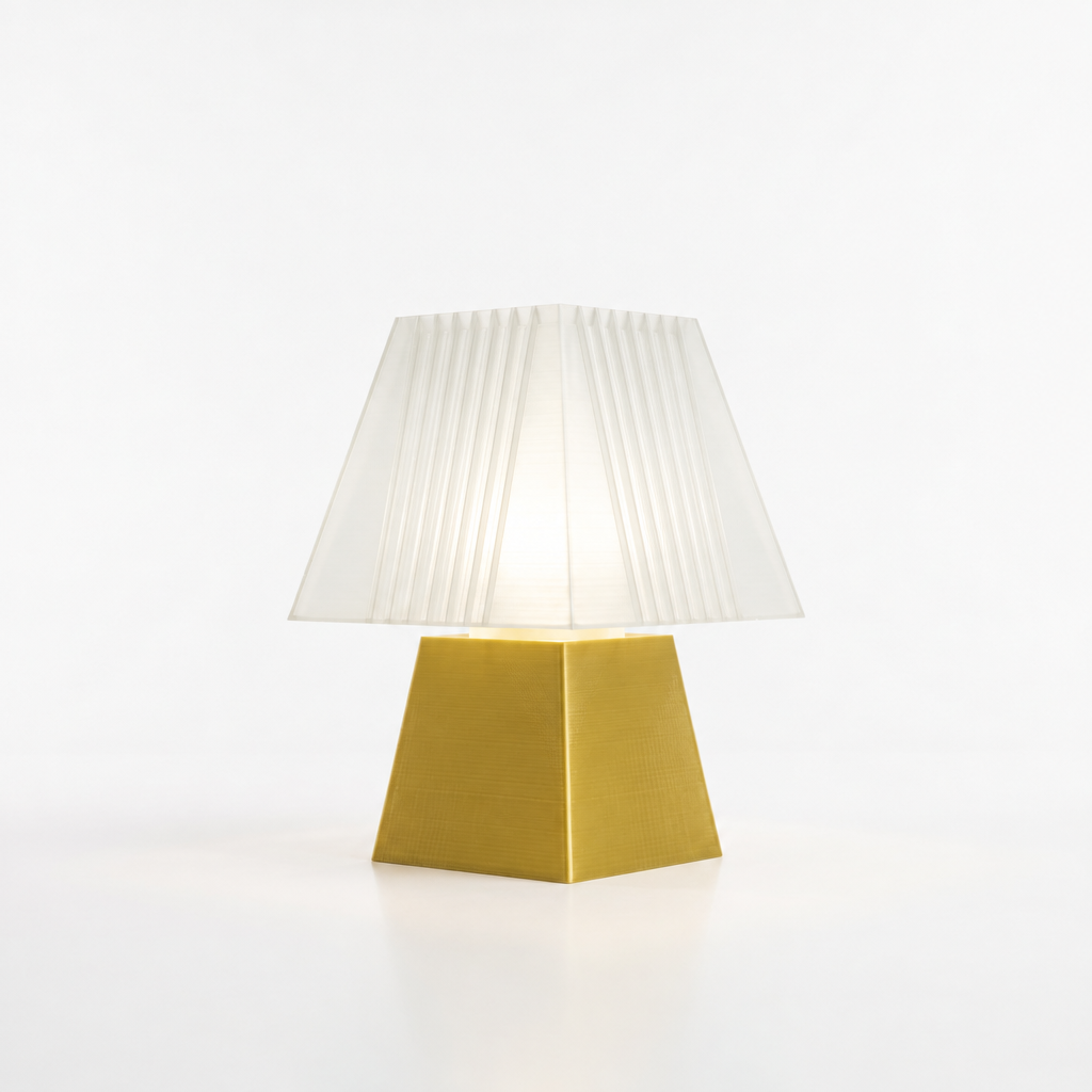 Soloarique mini table lamp with Gold base and White shade