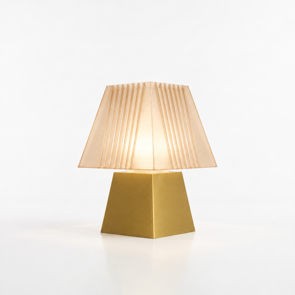 Soloarique mini table lamp with Gold base and Stardust Champagne shade