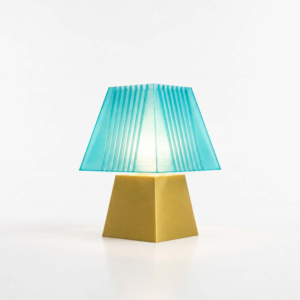 Soloarique mini table lamp with Gold base and Astro Aqua shade