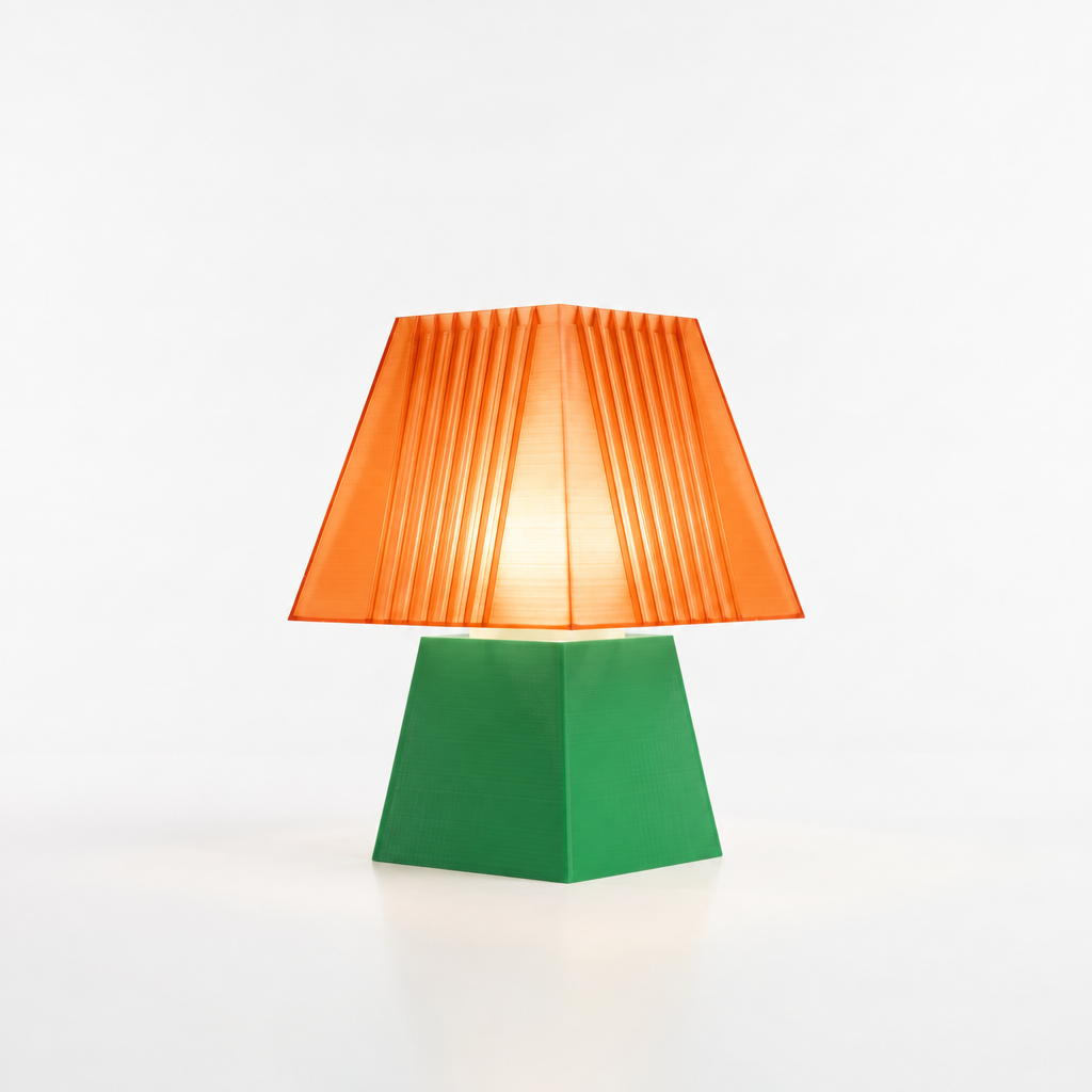 Soloarique mini table lamp with Green base and Supernova Orange shade