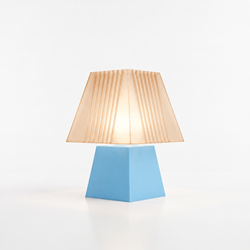 Soloarique mini table lamp with Light Blue base and Stardust Champagne shade