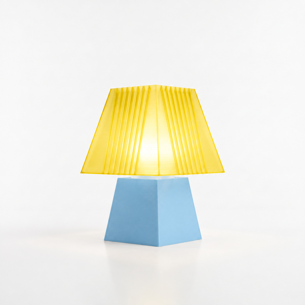 Soloarique mini table lamp with Light Blue base and Solar Flare Yellow shade
