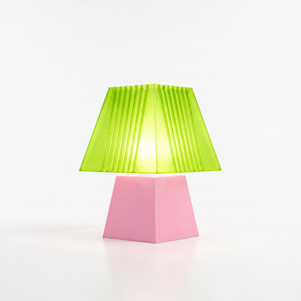 Soloarique mini table lamp with Pink base and Radioactive Lime shade