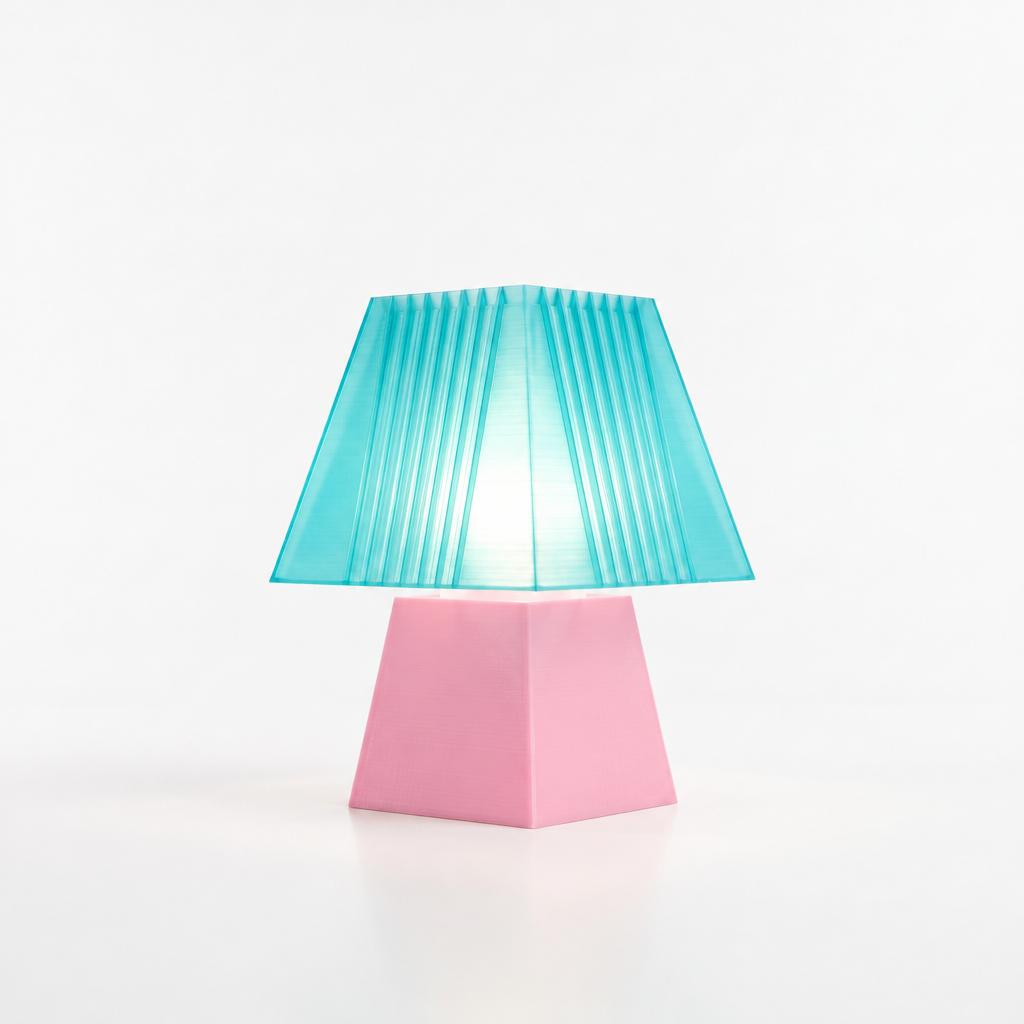 Soloarique mini table lamp with Pink base and Astro Aqua shade