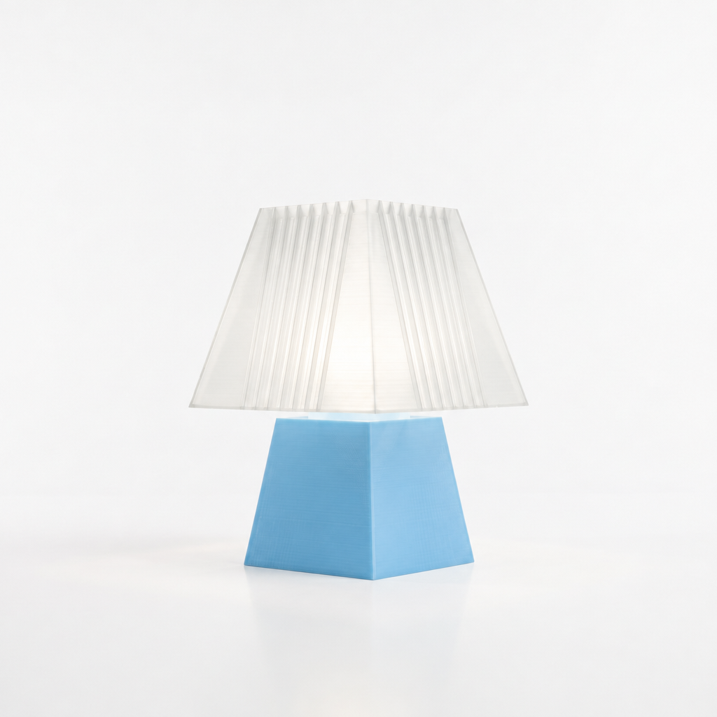 Soloarique mini table lamp with Light Blue base and White shade