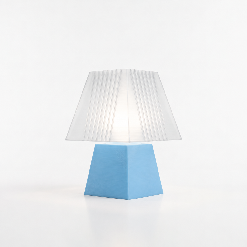 Soloarique mini table lamp with Light Blue base and Lunar Clear Frost shade