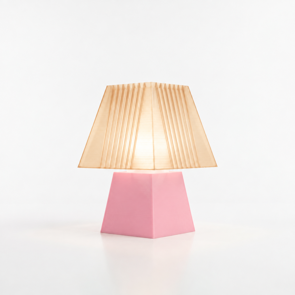 Soloarique mini table lamp with Pink base and Stardust Champagne shade