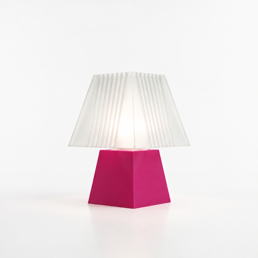 Soloarique mini table lamp with Magenta base and White shade