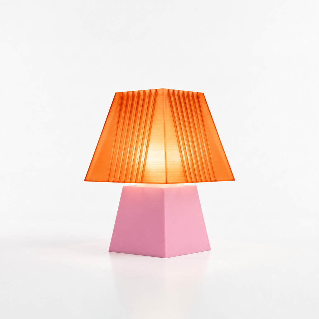 Soloarique mini table lamp with Pink base and Supernova Orange shade