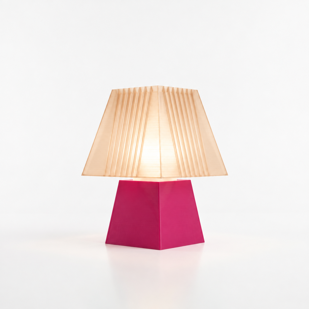 Soloarique mini table lamp with Magenta base and Stardust Champagne shade