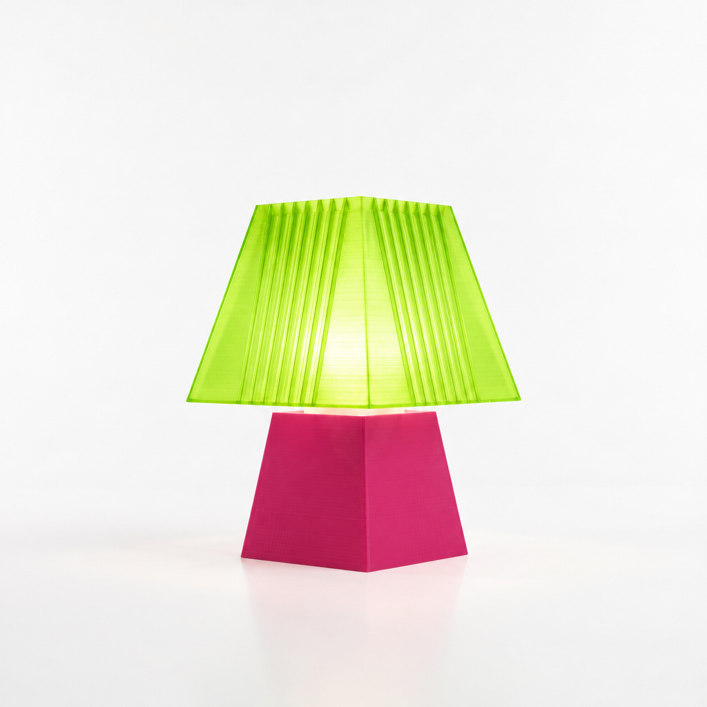 Soloarique mini table lamp with Magenta base and Radioactive Lime shade