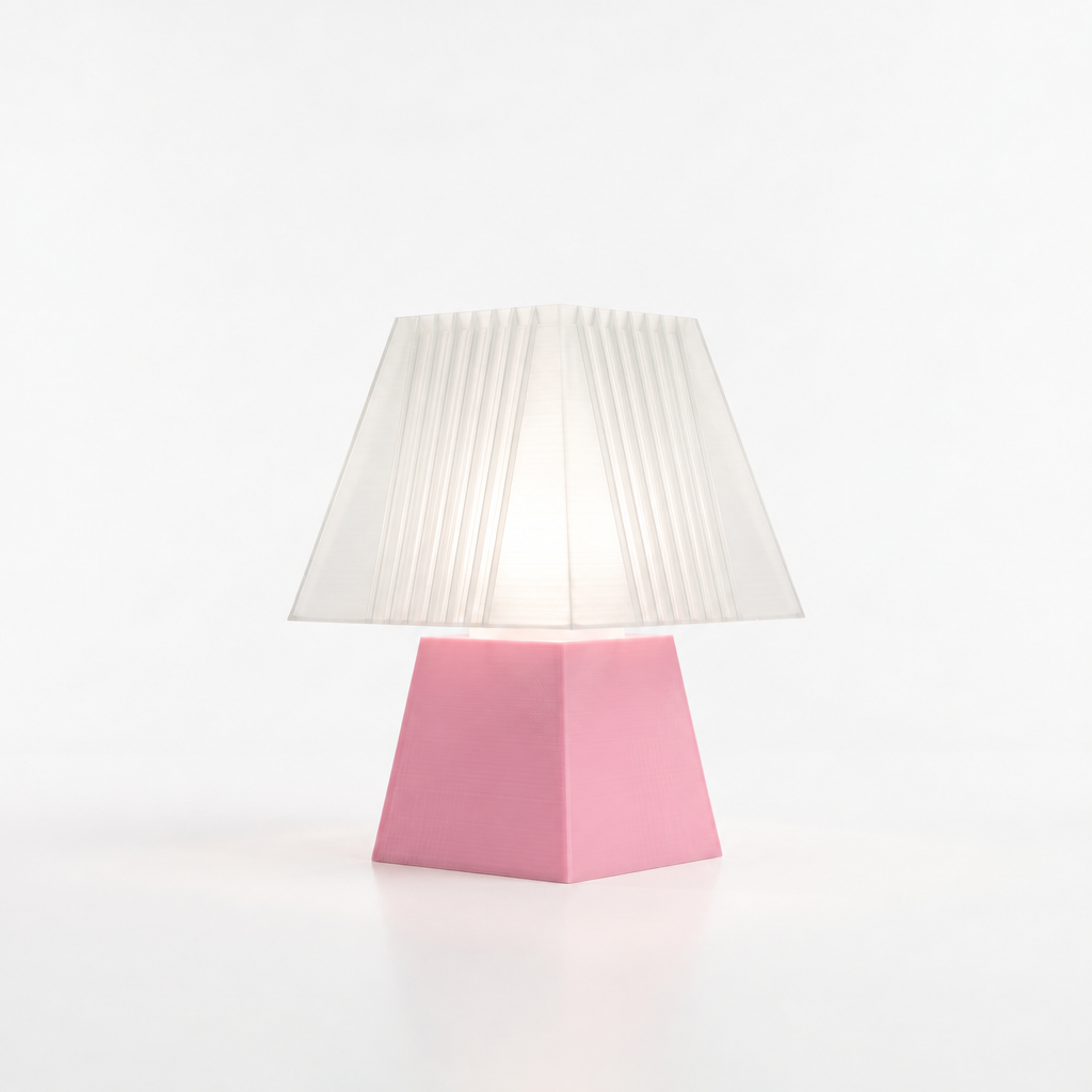 Soloarique mini table lamp with Pink base and White shade
