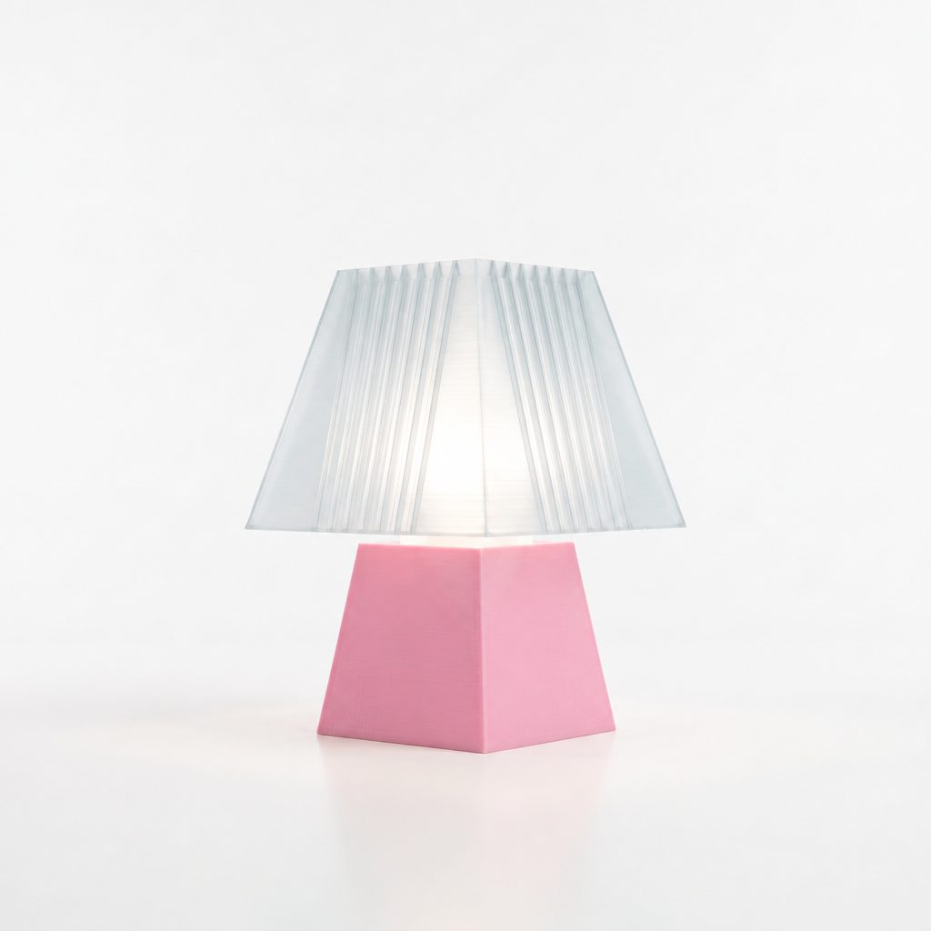 Soloarique mini table lamp with Pink base and Lunar Clear Frost shade