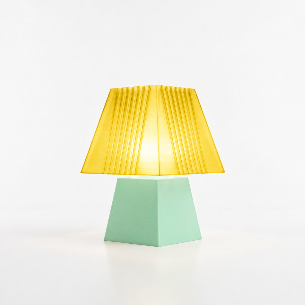 Soloarique mini table lamp with Mint base and Solar Flare Yellow shade