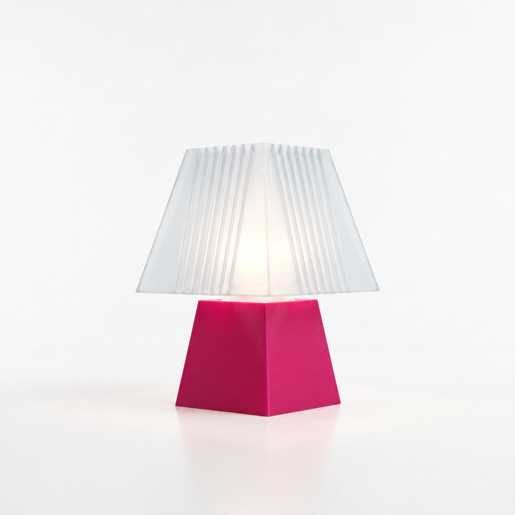 Soloarique mini table lamp with Magenta base and Lunar Clear Frost shade