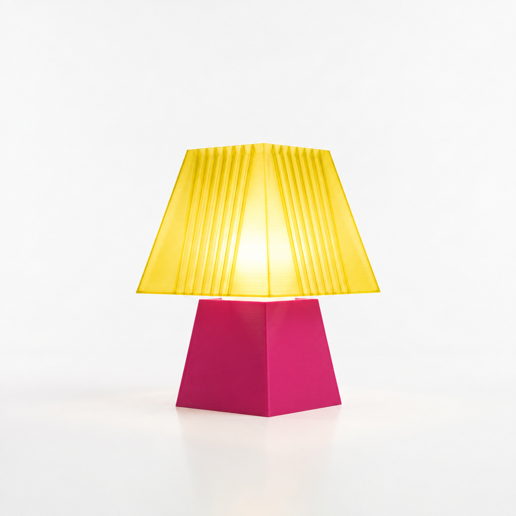 Soloarique mini table lamp with Magenta base and Solar Flare Yellow shade