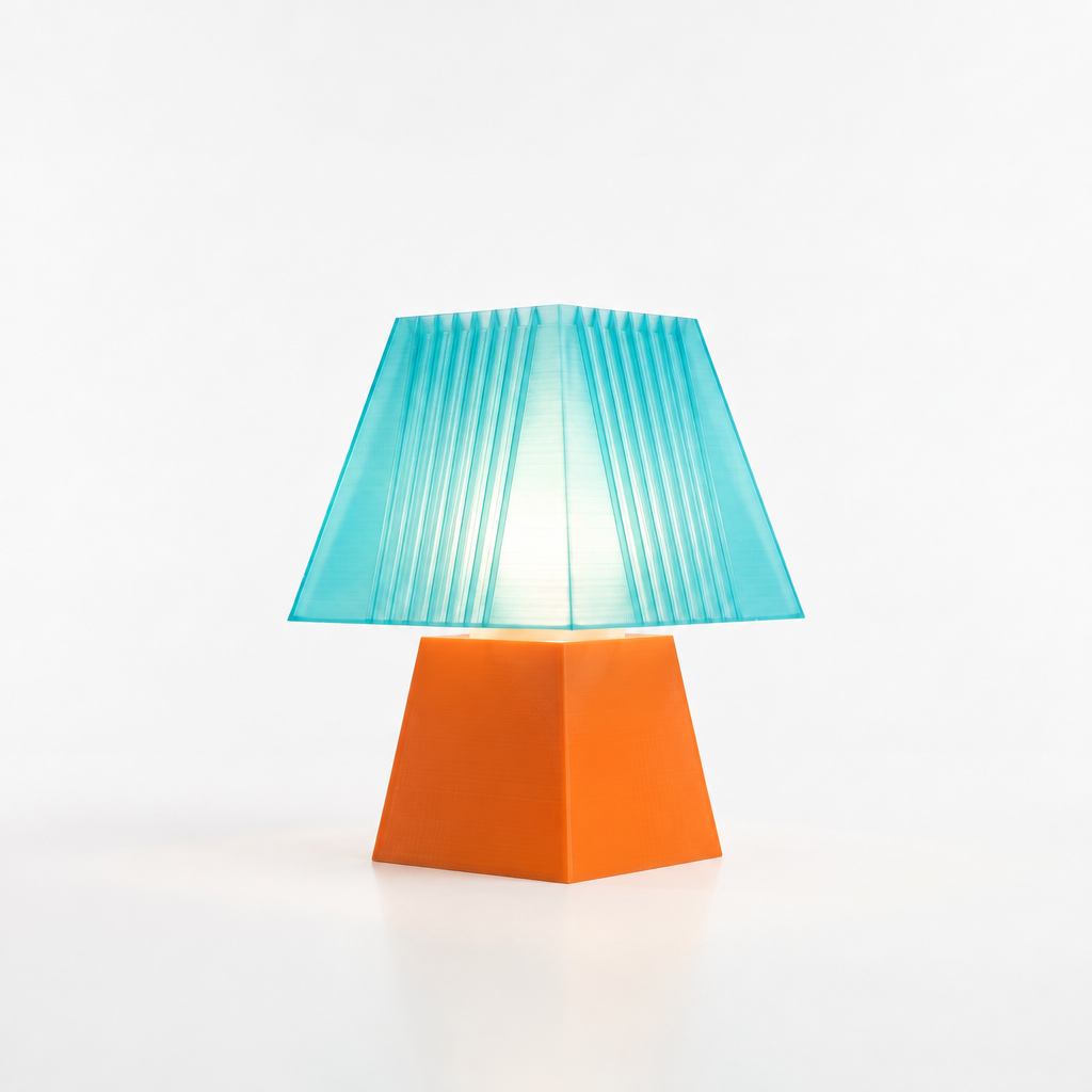 Soloarique mini table lamp with Orange base and Astro Aqua shade