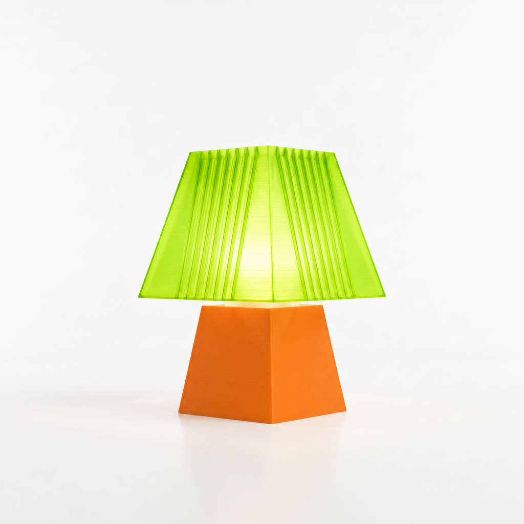 Soloarique mini table lamp with Orange base and Radioactive Lime shade