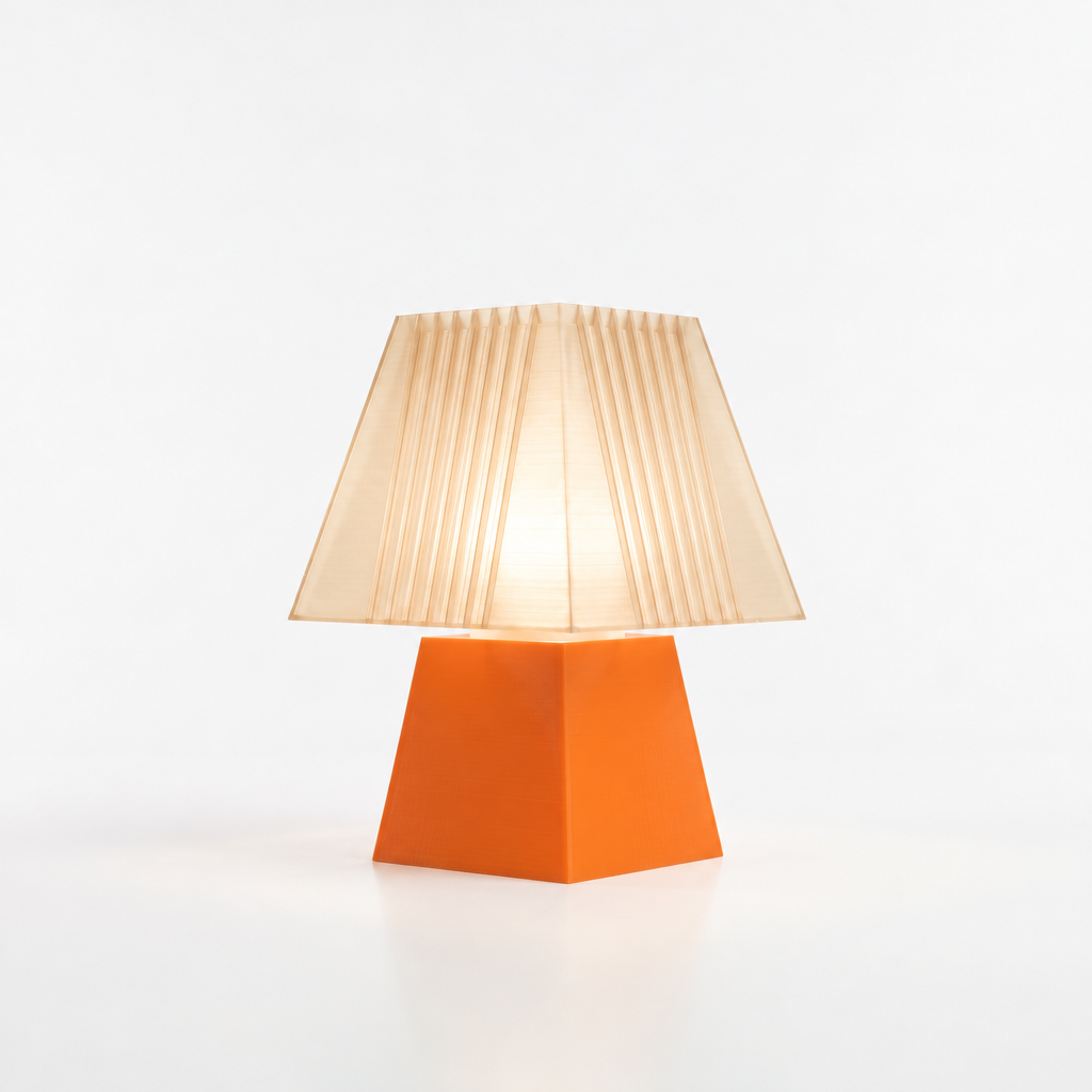 Soloarique mini table lamp with Orange base and Stardust Champagne shade