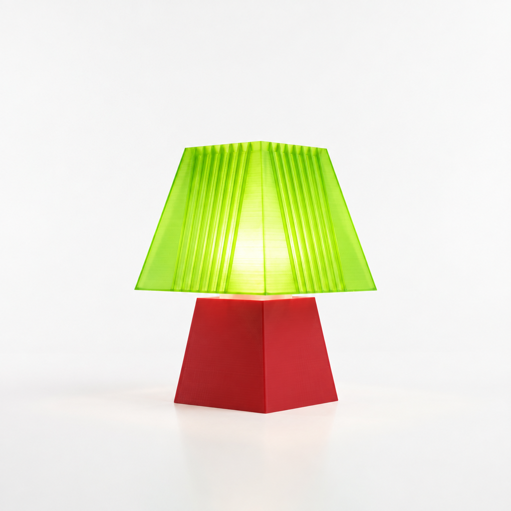 Soloarique mini table lamp with Red base and Radioactive Lime shade