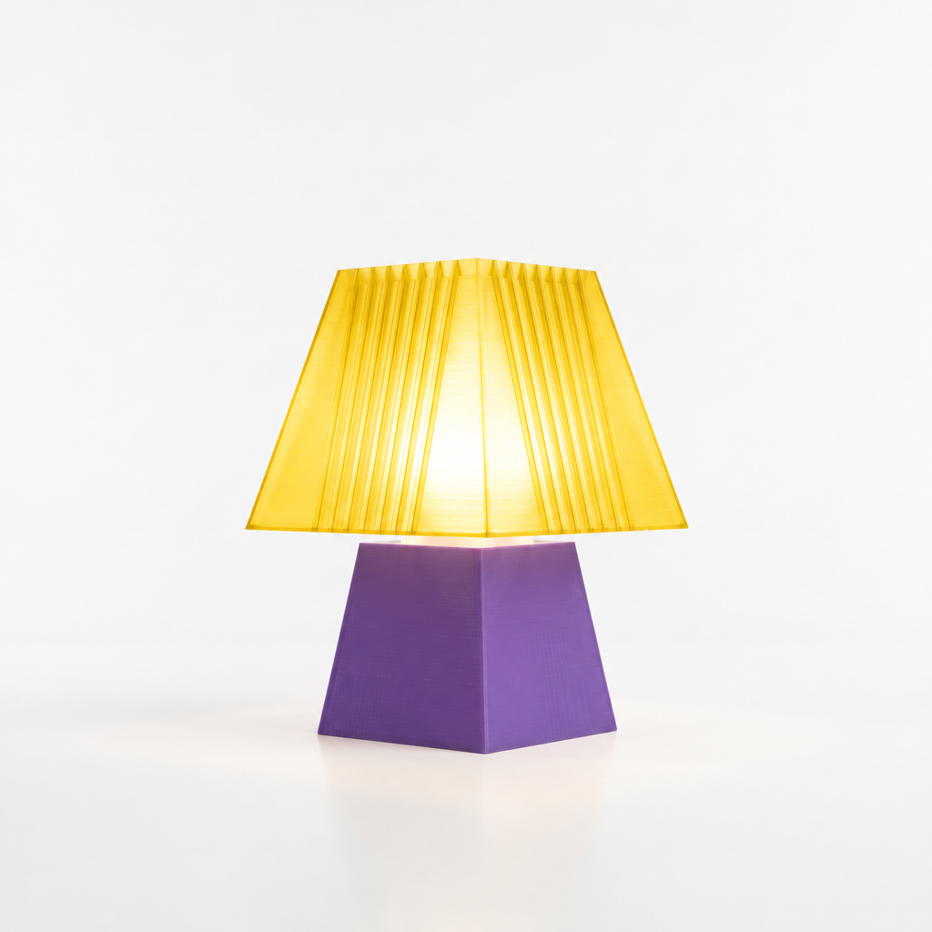 Soloarique mini table lamp with Purple base and Solar Flare Yellow shade
