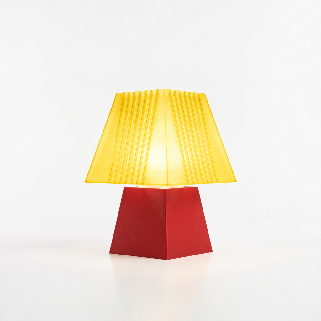 Soloarique mini table lamp with Red base and Solar Flare Yellow shade