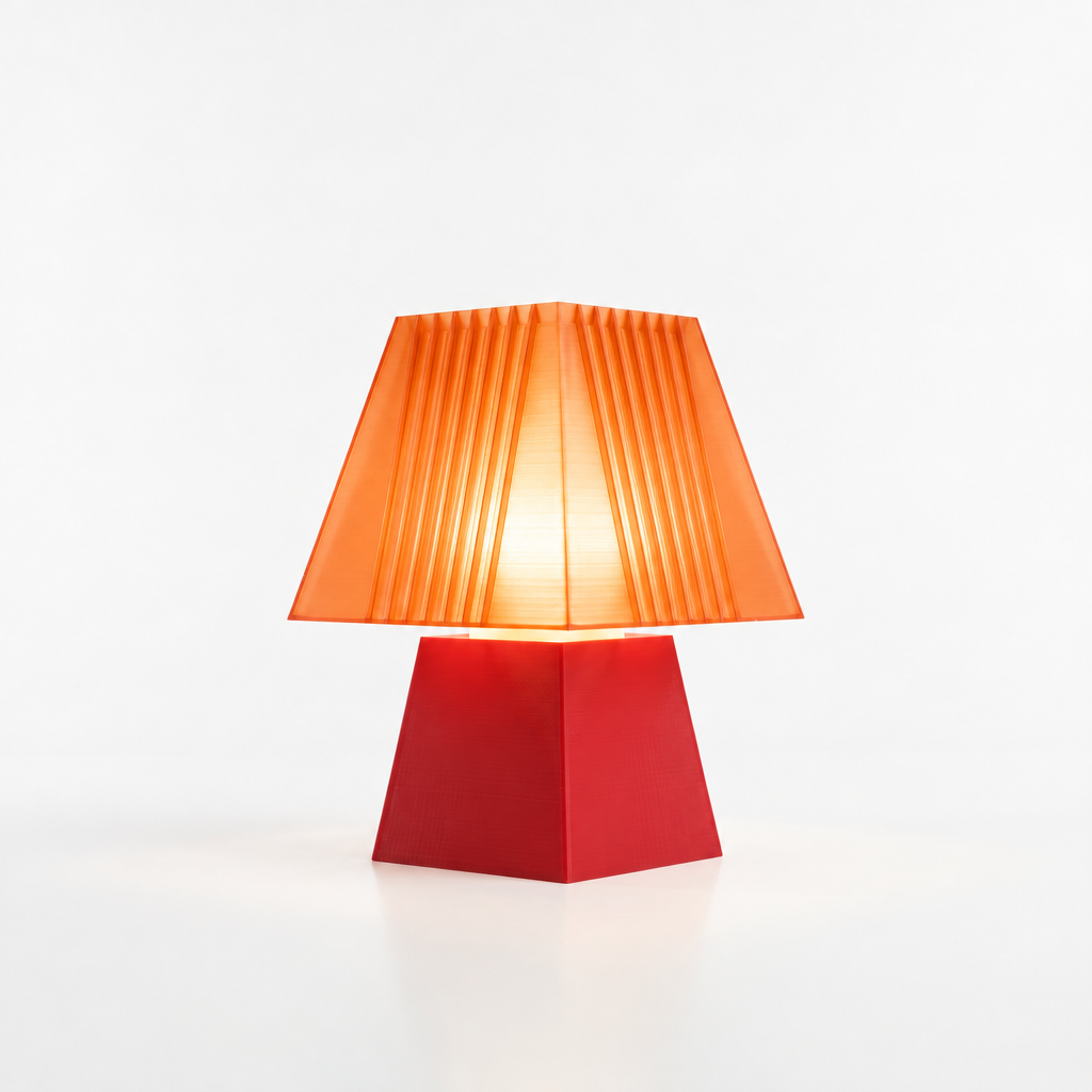 Soloarique mini table lamp with Red base and Supernova Orange shade