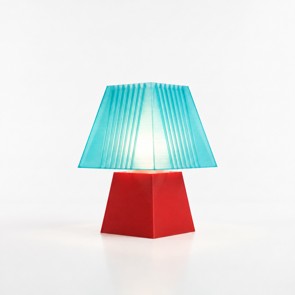 Soloarique mini table lamp with Red base and Astro Aqua shade