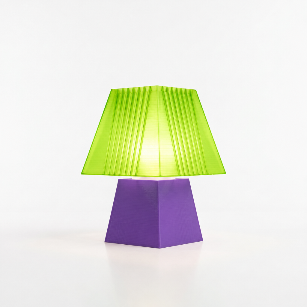 Soloarique mini table lamp with Purple base and Radioactive Lime shade