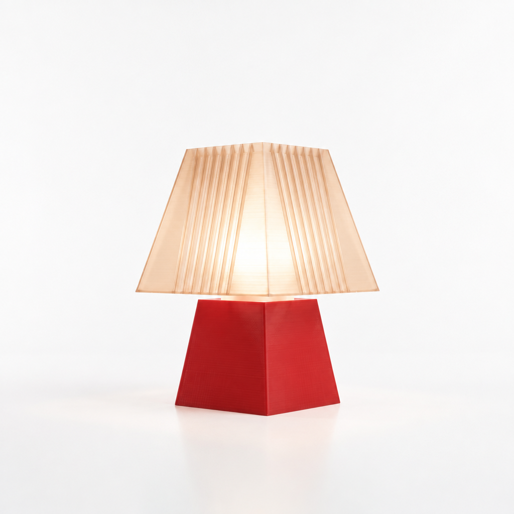 Soloarique mini table lamp with Red base and Stardust Champagne shade