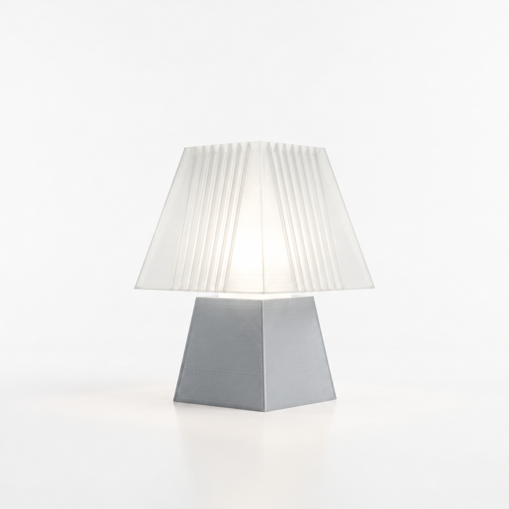 Soloarique mini table lamp with Silver base and White shade