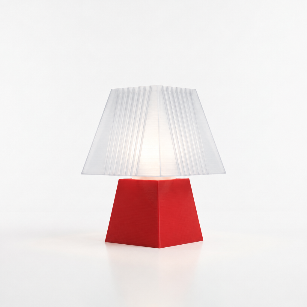 Soloarique mini table lamp with Red base and Lunar Clear Frost shade