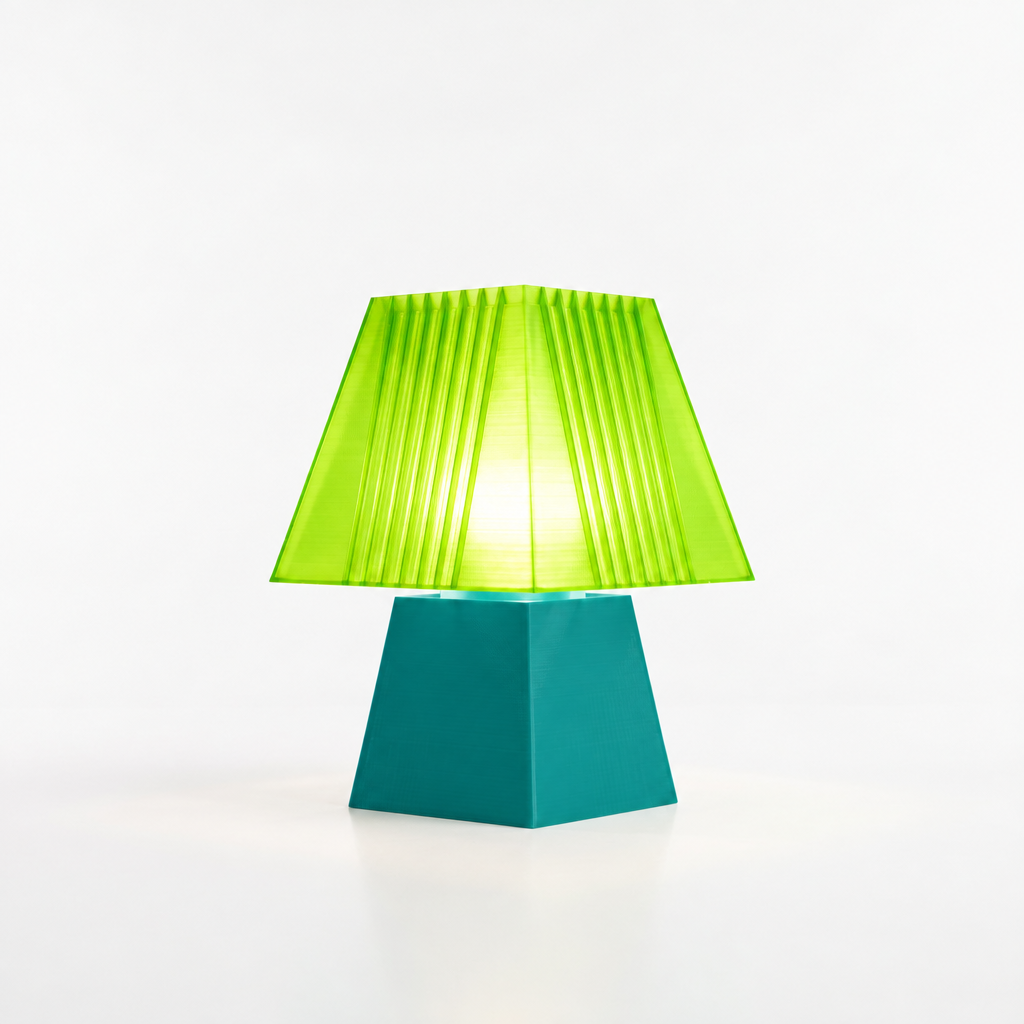 Soloarique mini table lamp with Teal base and Radioactive Lime shade