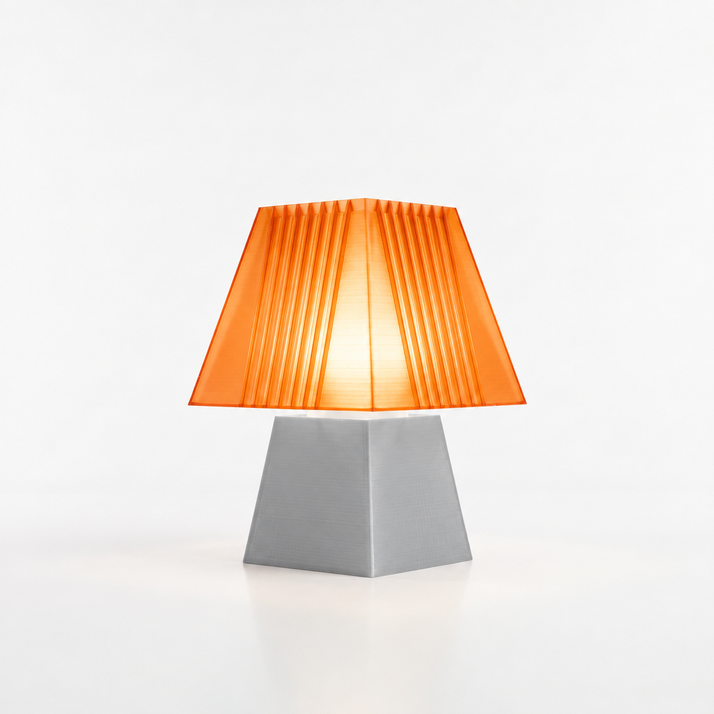Soloarique mini table lamp with Silver base and Supernova Orange shade