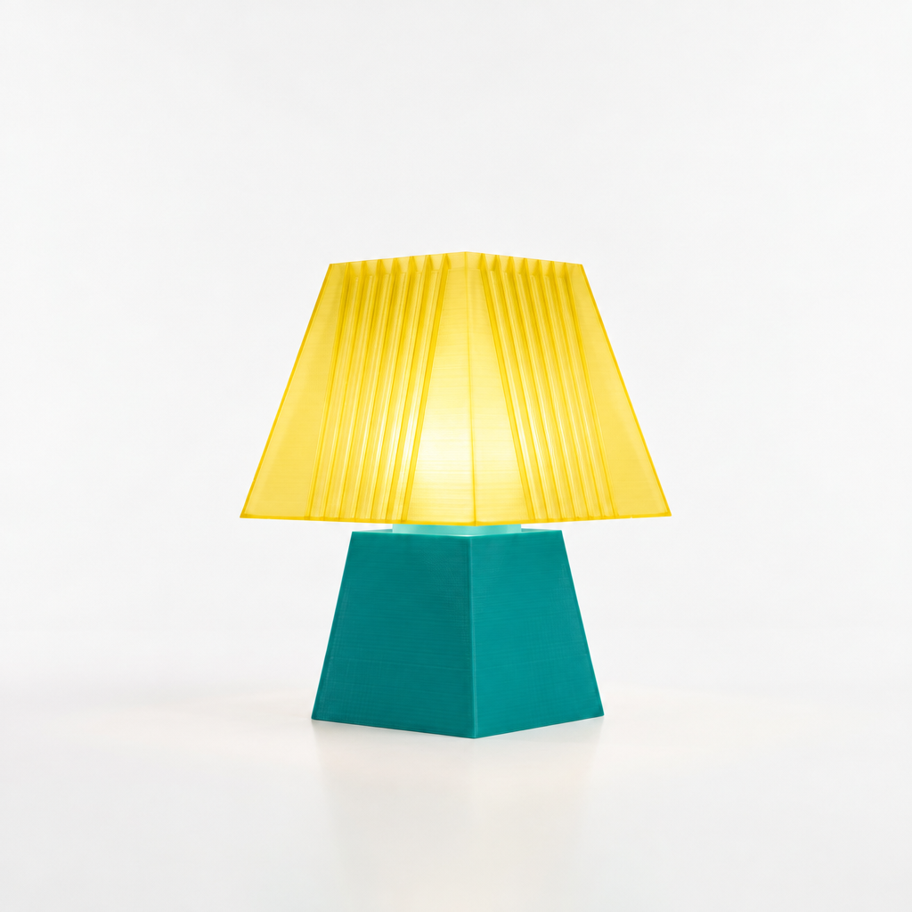 Soloarique mini table lamp with Teal base and Solar Flare Yellow shade