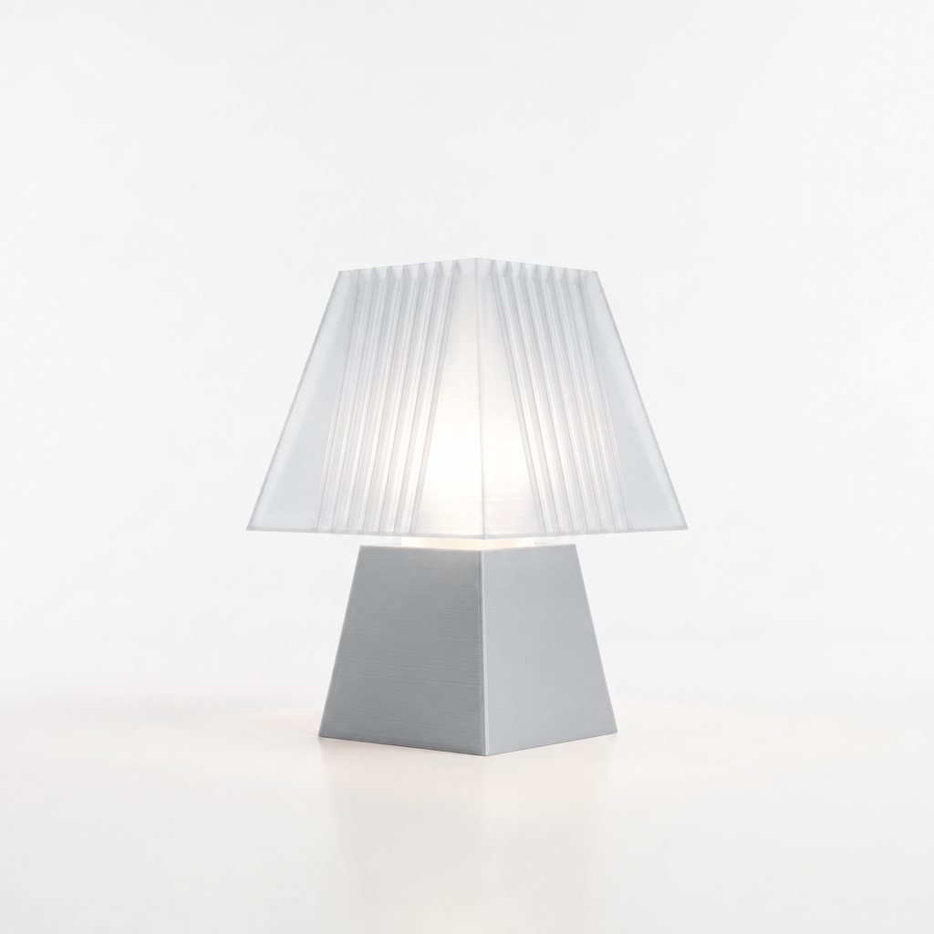 Soloarique mini table lamp with Silver base and Lunar Clear Frost shade