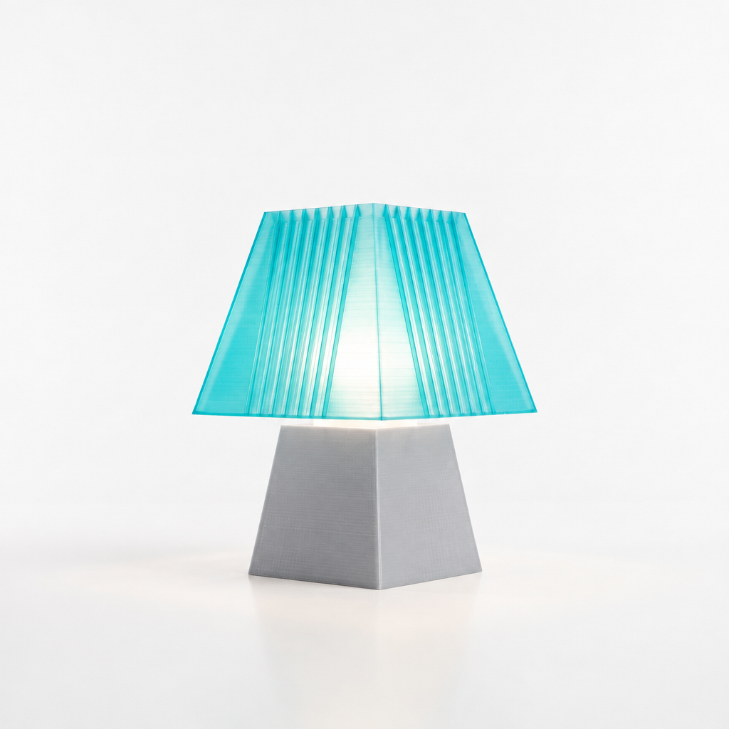 Soloarique mini table lamp with Silver base and Astro Aqua shade