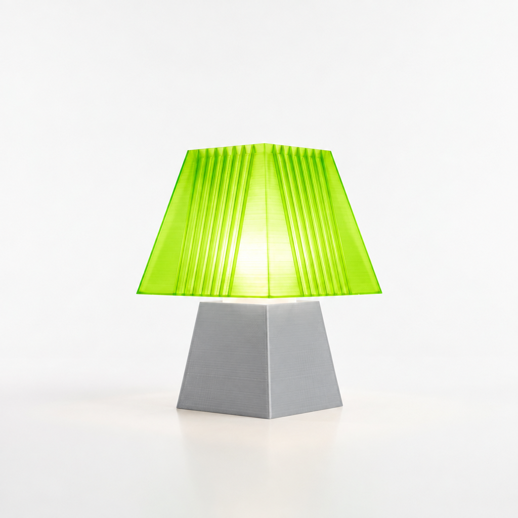 Soloarique mini table lamp with Silver base and Radioactive Lime shade