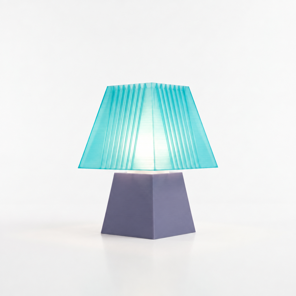 Soloarique mini table lamp with Titanium base and Astro Aqua shade