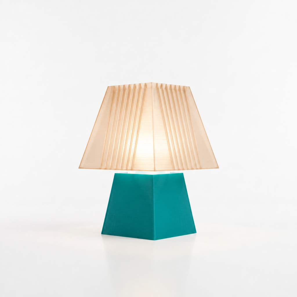 Soloarique mini table lamp with Teal base and Stardust Champagne shade