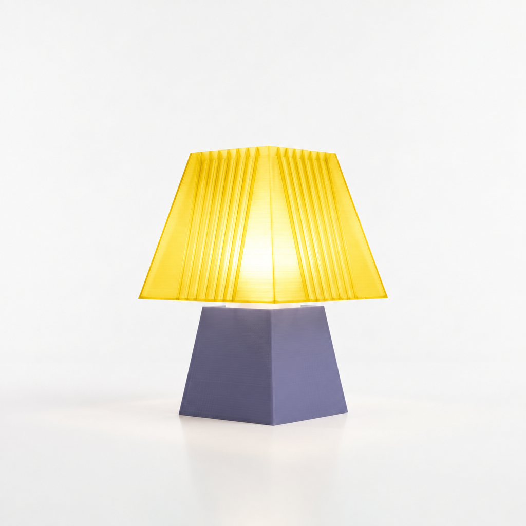 Soloarique mini table lamp with Titanium base and Solar Flare Yellow shade