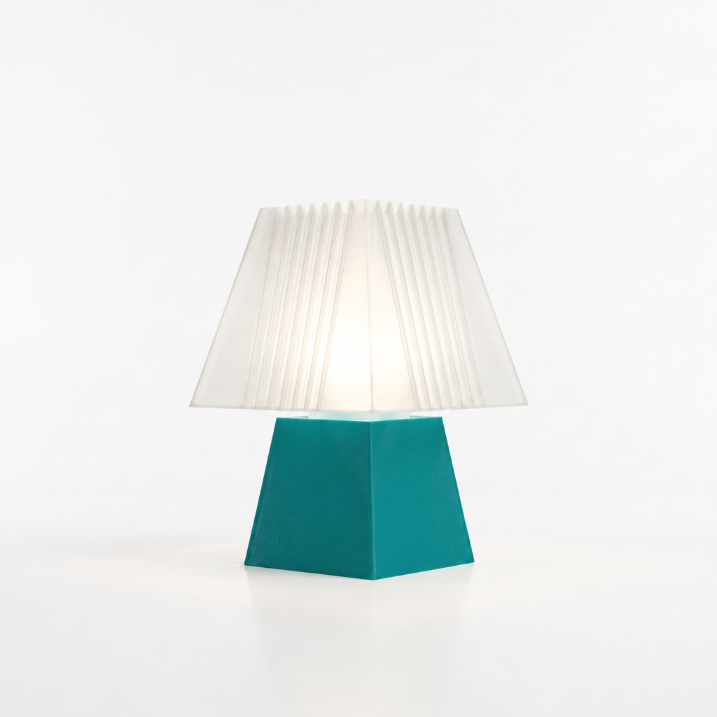 Soloarique mini table lamp with Teal base and White shade