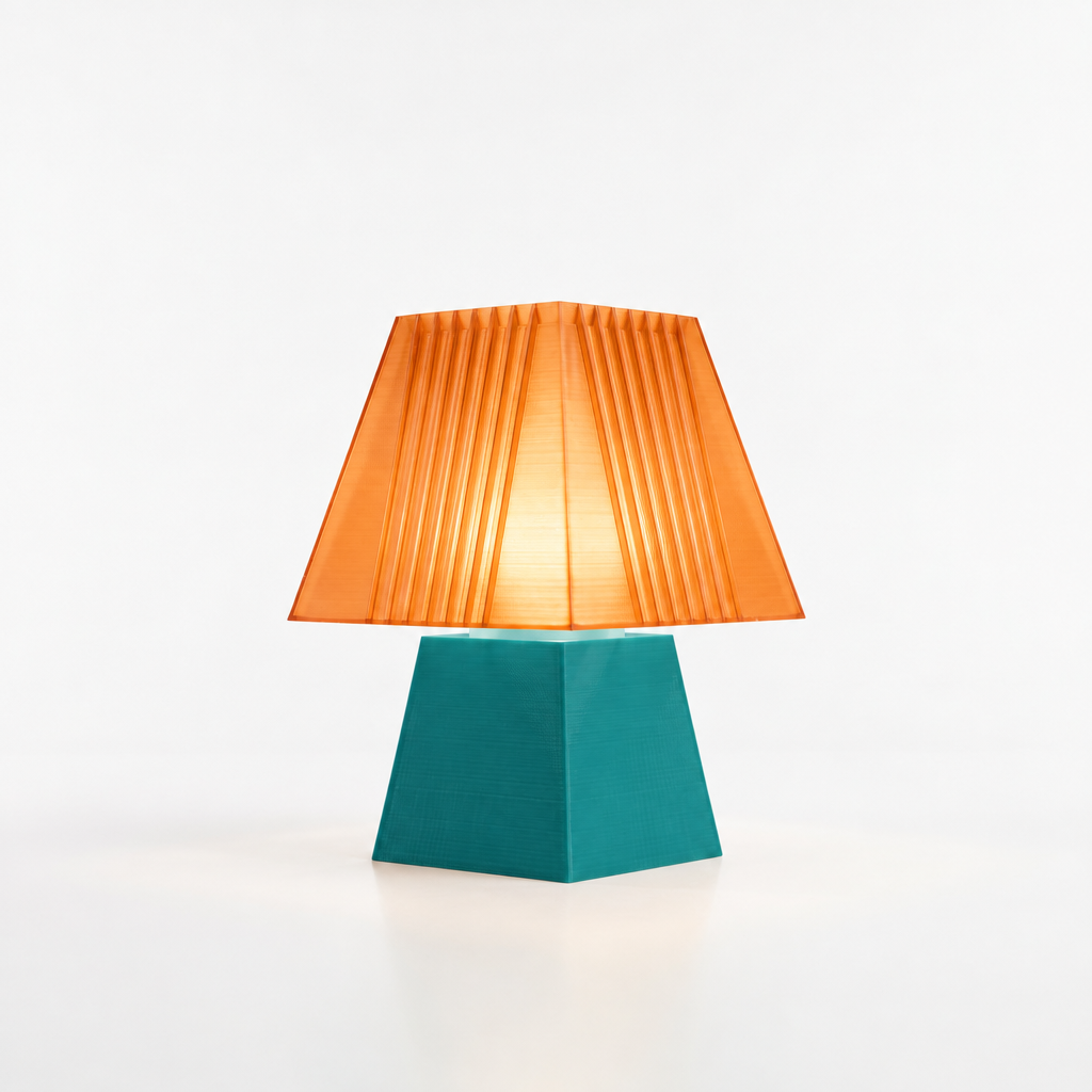 Soloarique mini table lamp with Teal base and Supernova Orange shade