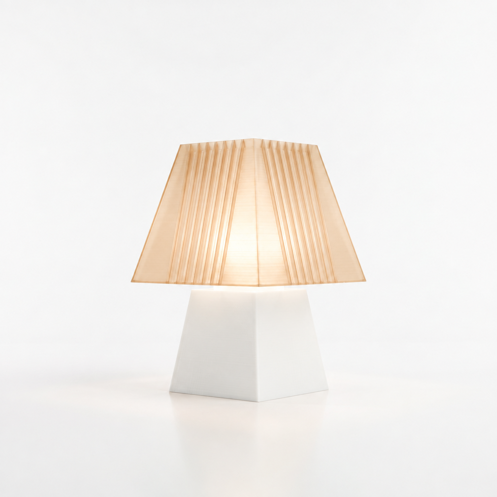 Soloarique mini table lamp with White base and Stardust Champagne shade